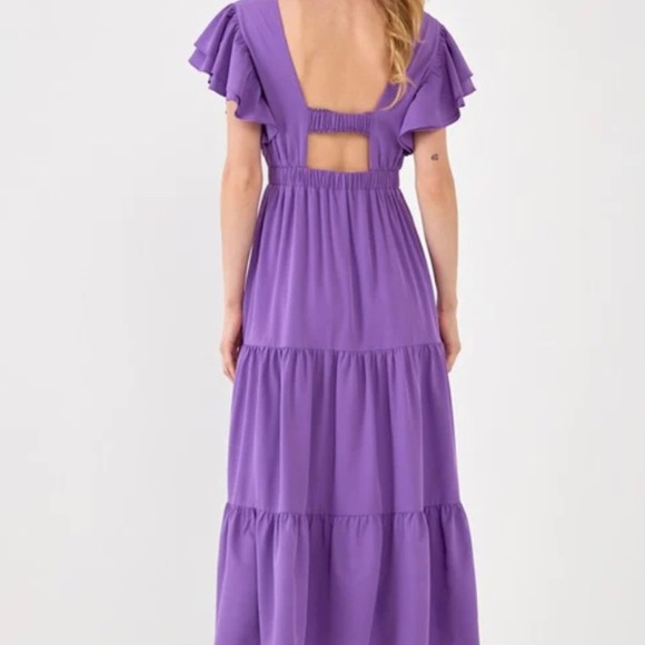 English Factory Purple Ruched Midi Dress with Flutter Sleeves - Picture 12 of 12